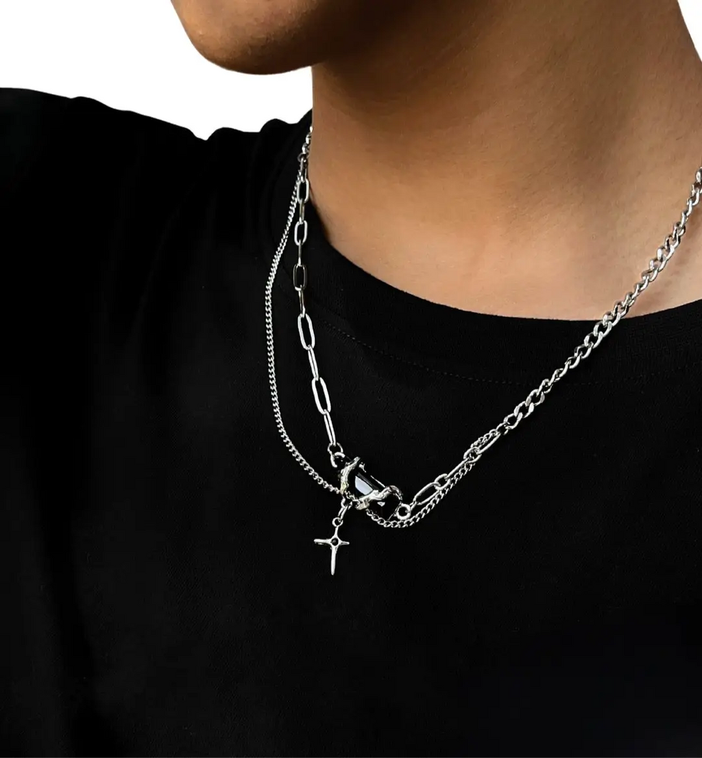 Black stone Obsidian Multi-Layered Chain