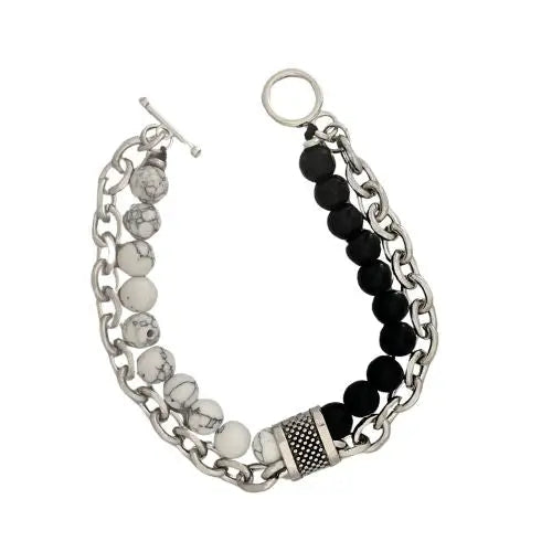 double layer chain and beads bracelet on white background